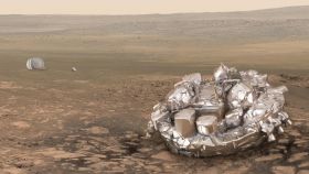 Ilustración del módulo Schiaparelli en Marte.