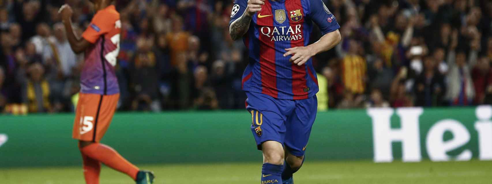 Messi celebra uno de sus goles al City.