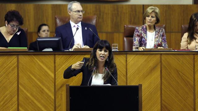 Teresa Rodríguez durante su intervención en el Parlamento andaluz