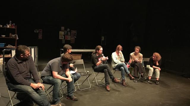 Pablo Iglesias, durante el coloquio de este miércoles en el Teatro del Barrio de Madrid.