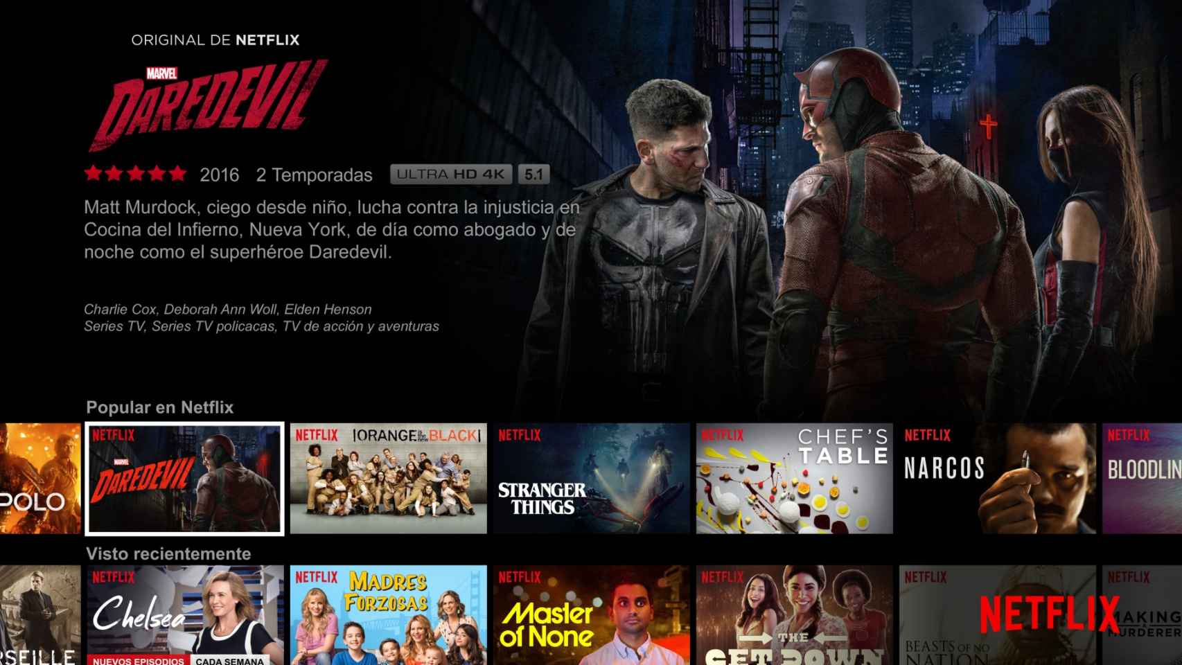 Pantalla de entrada de Netflix en español.