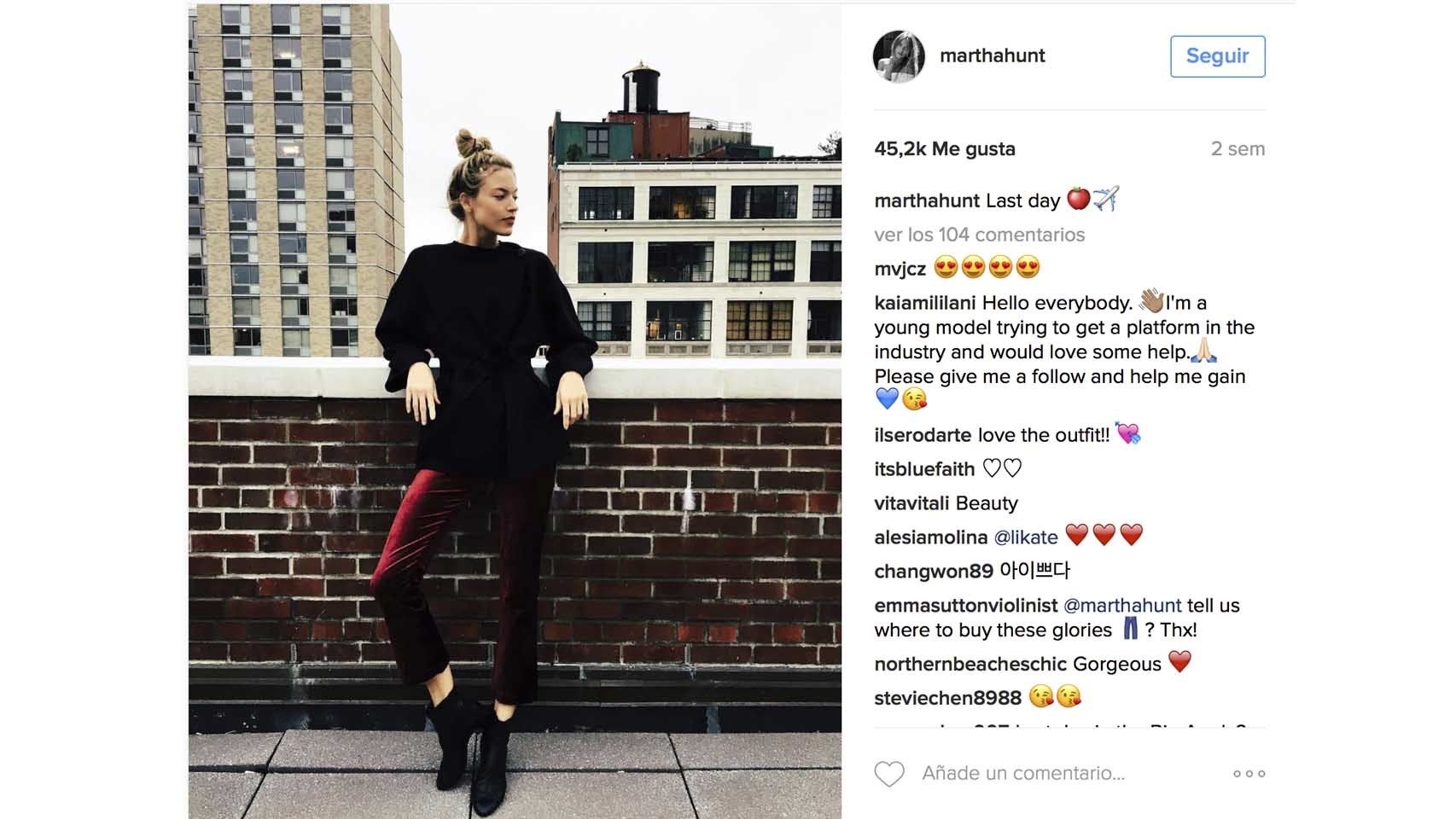 Instagram de la modelo Marta Hunt.