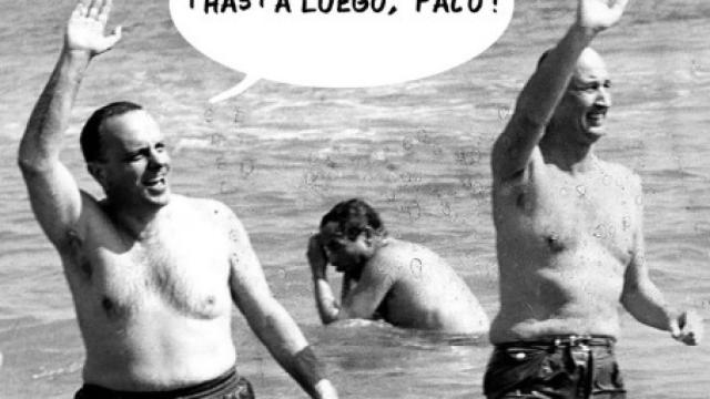 Un 'meme' con la mítica foto de Palomares en la que aparece Manuel Fraga.