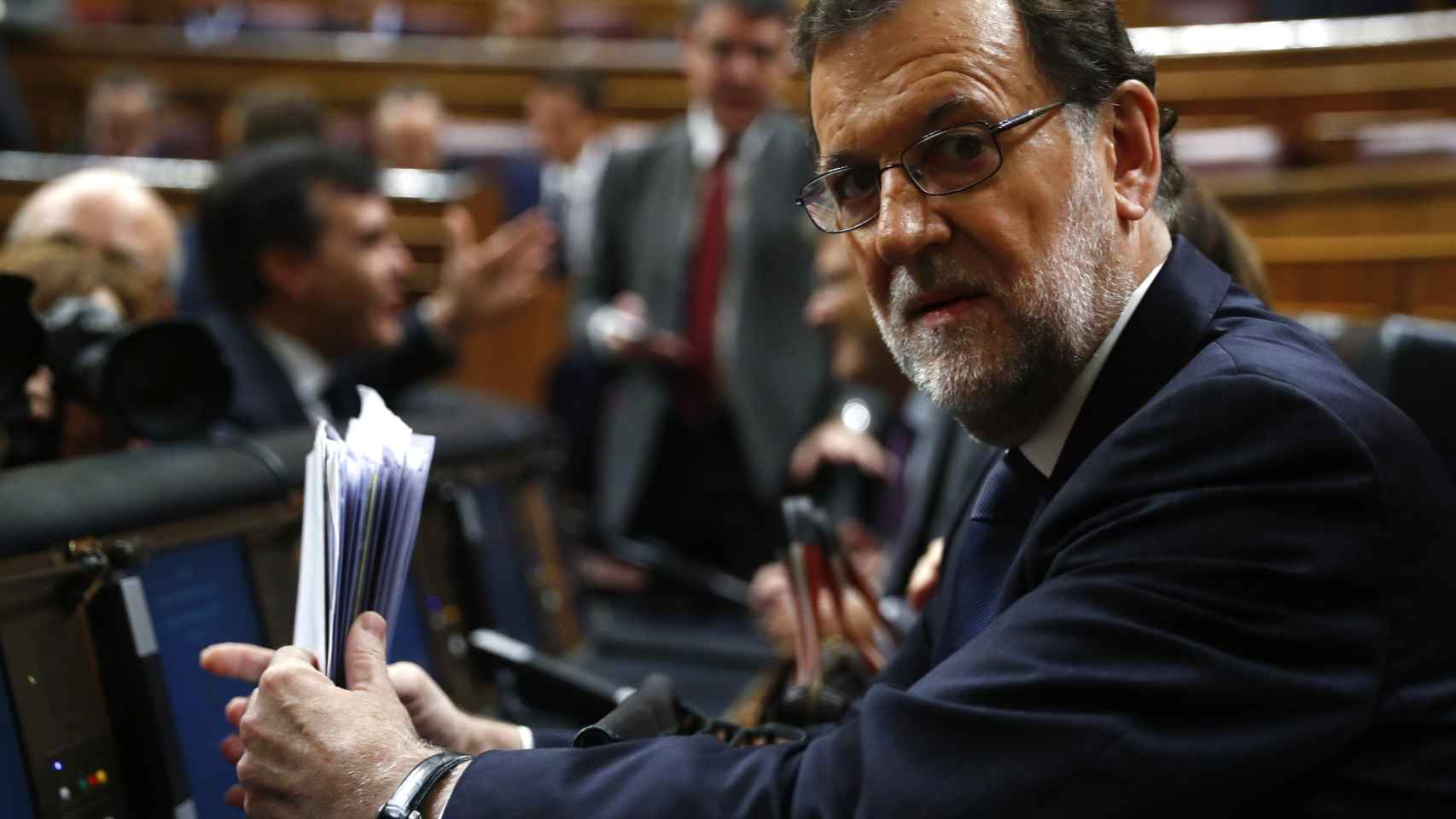 Mariano Rajoy, en su escaño del hemiciclo del Congreso.