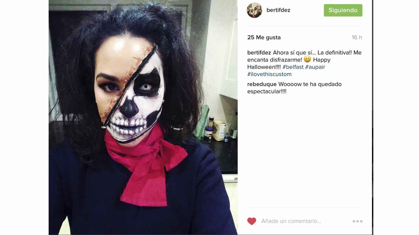 Berta Fernández Rourera disfrazada de esqueleto para la noche de los muertos.
