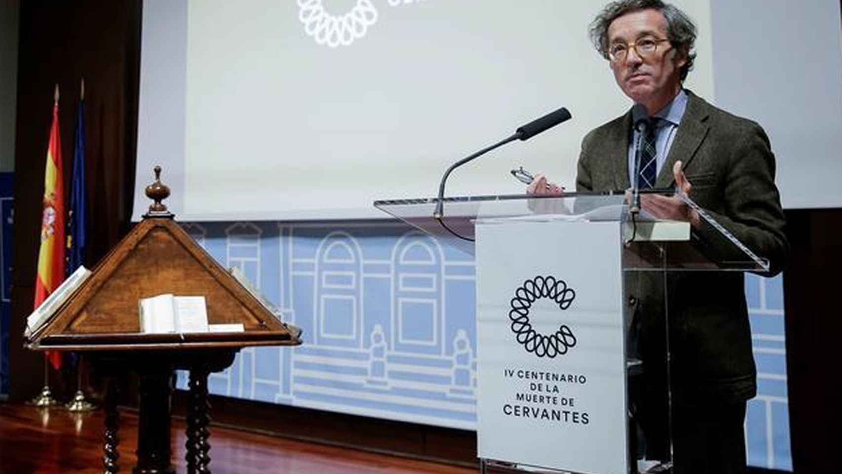 José María Lassalle durante el acto de presentación del Año Cervantes en la BNE.