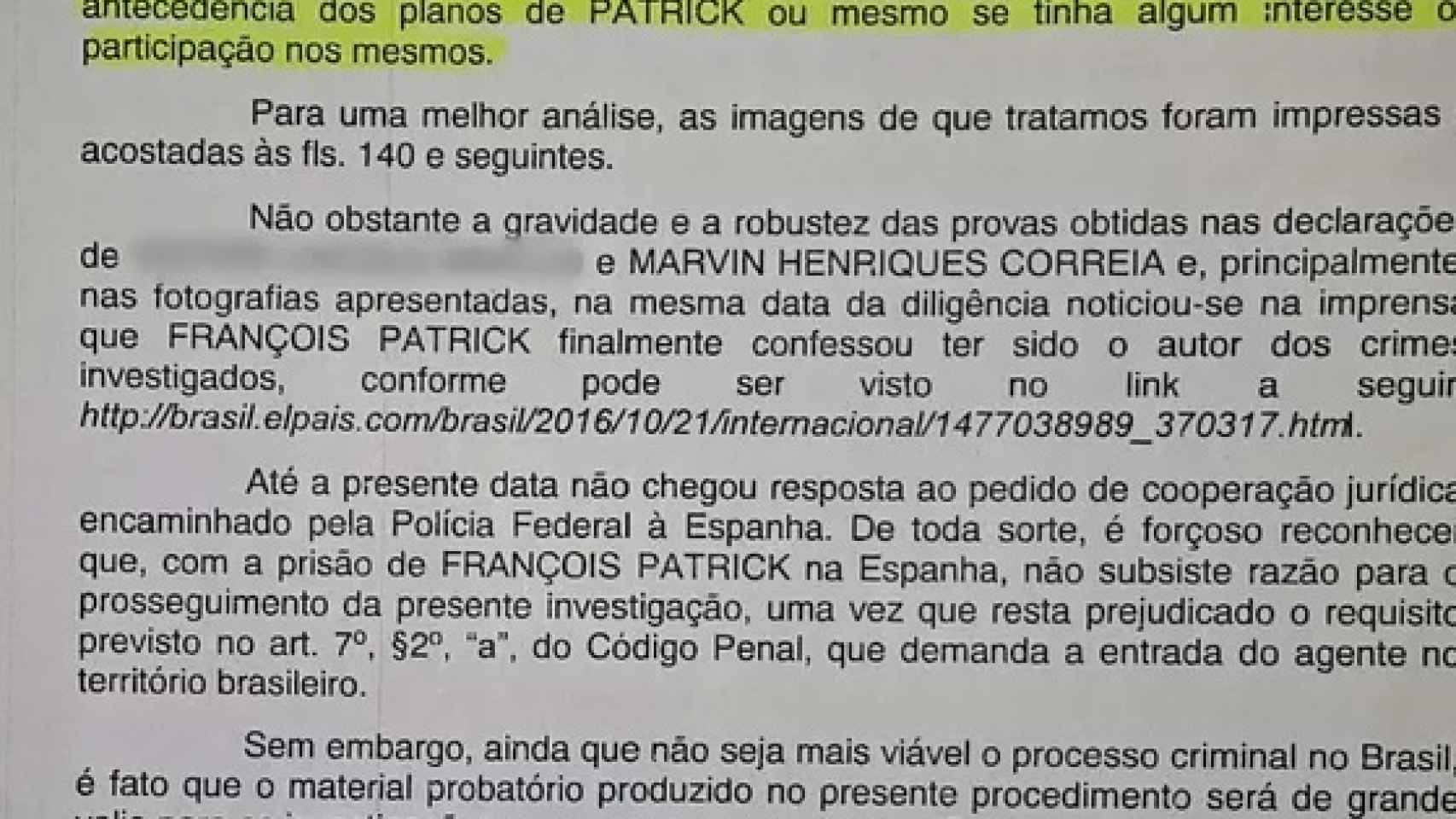 El documento de la Policía Federal brasileña