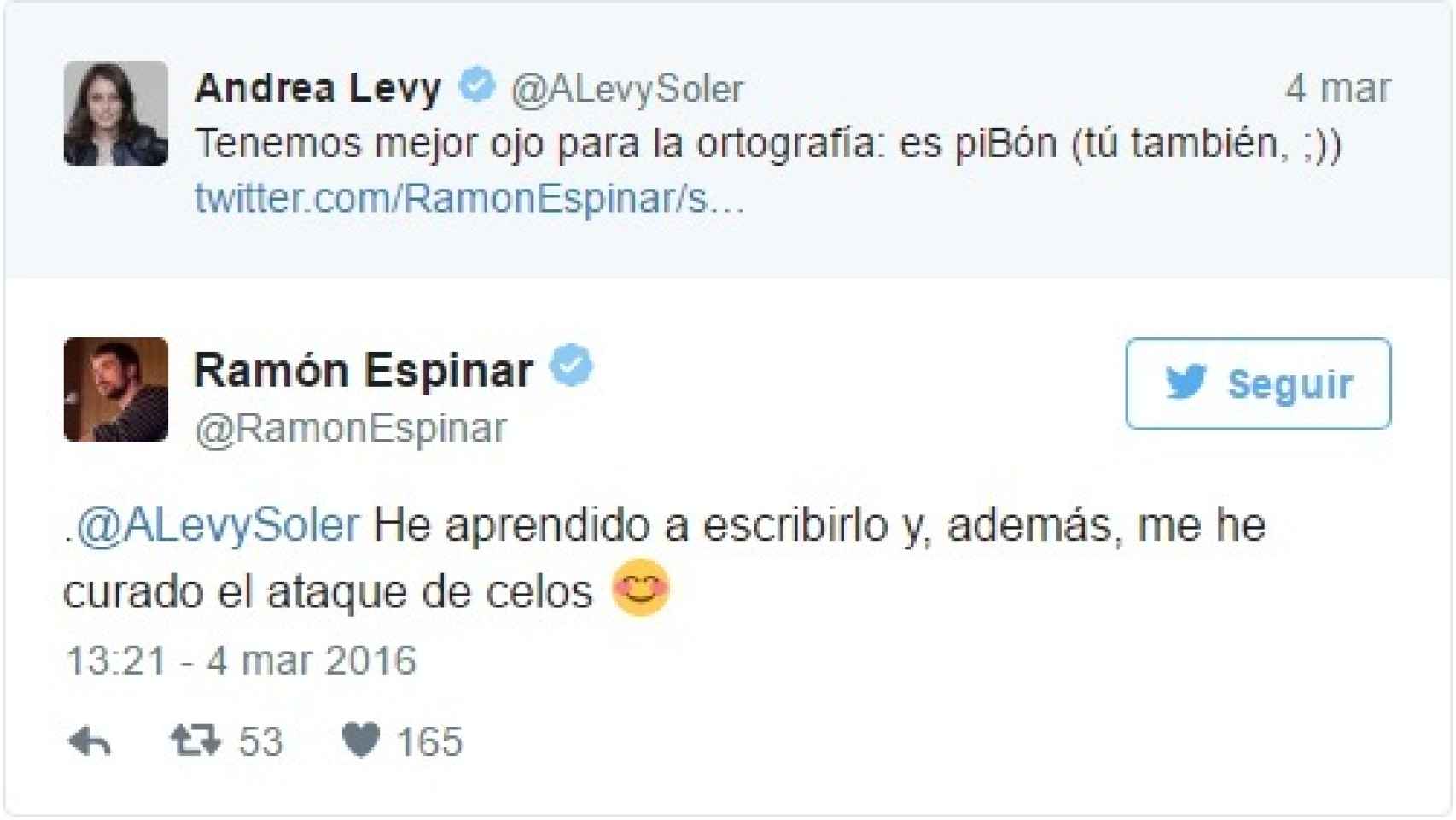 Tuits entre Levy y Ramón Espinar