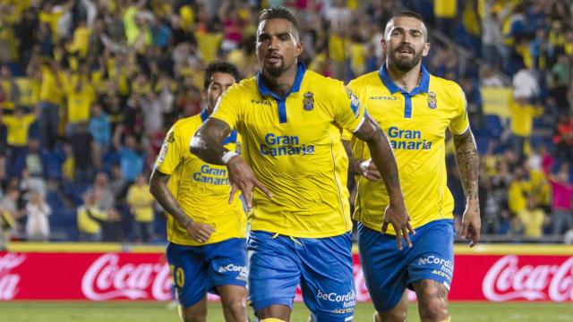 Boateng celebra un gol con Las Palmas.