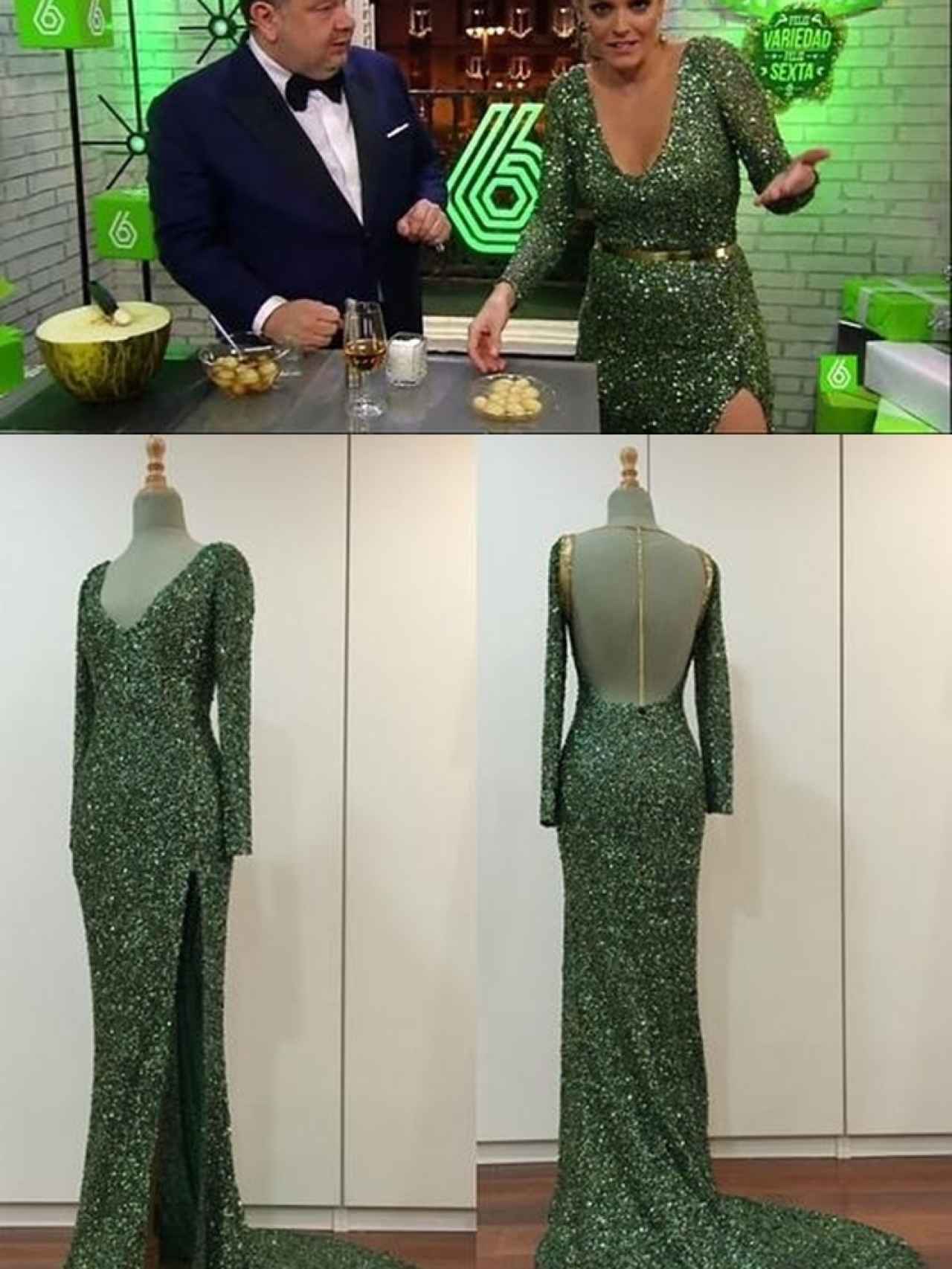 Andrea Ropero, con un espectacular vestido verde, junto a Chicote