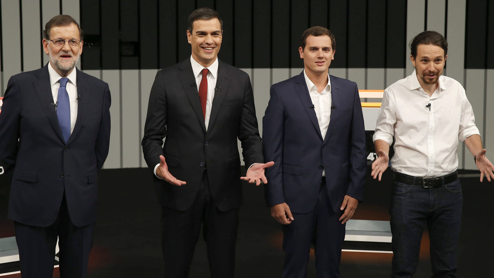 Rajoy, Sánchez, Rivera e Iglesias, momentos previos al debate televisivo.