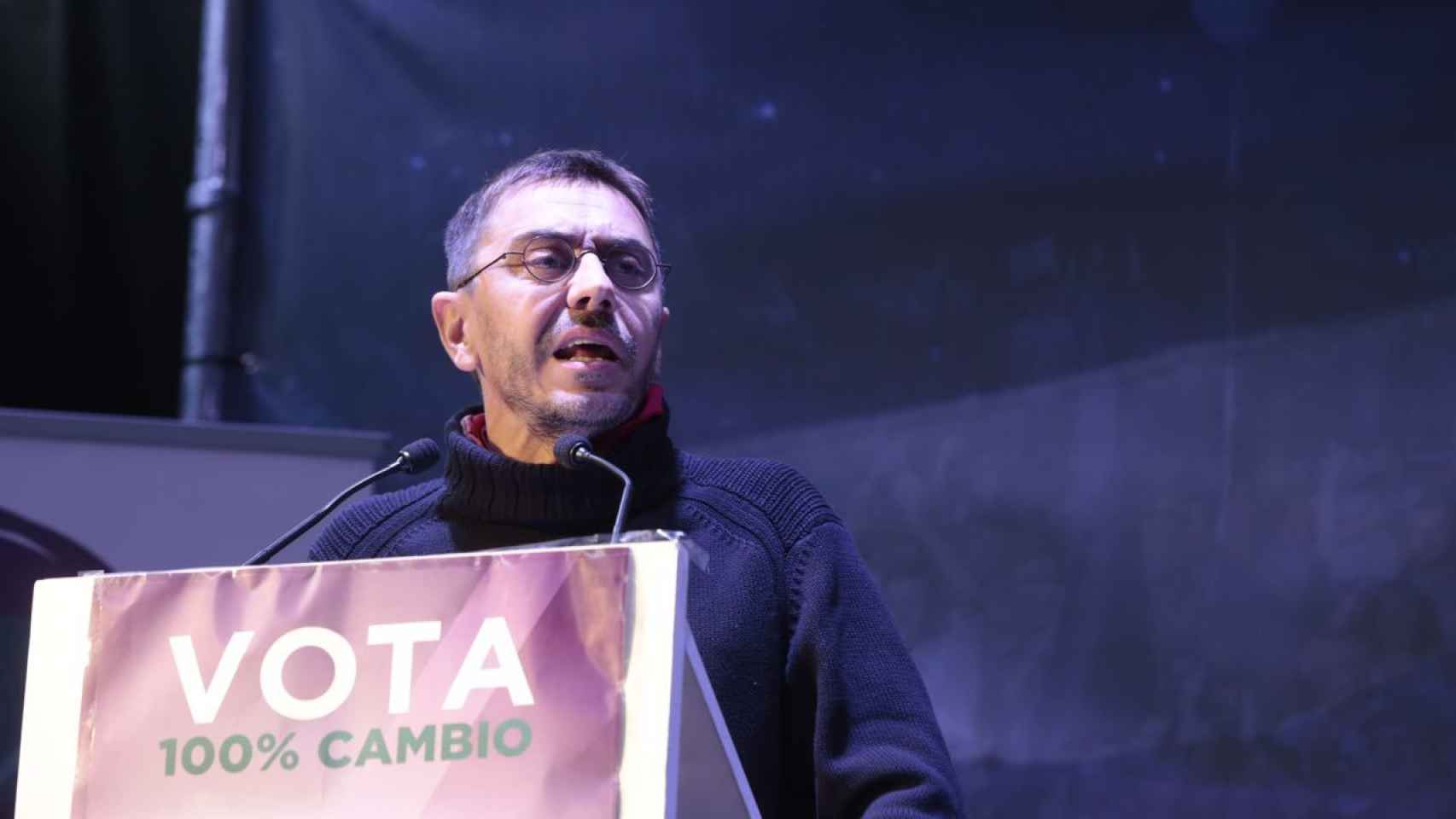 Juan Carlos Monedero, durante el mitin de cierre de campaña.