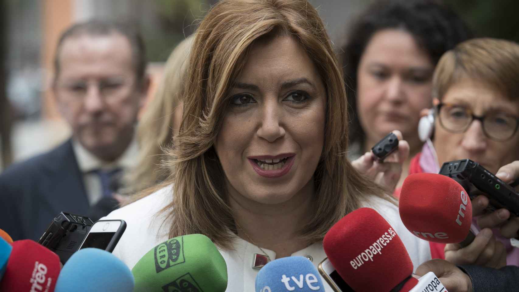 Susana Díaz durante una declaración a los medios en Sevilla.