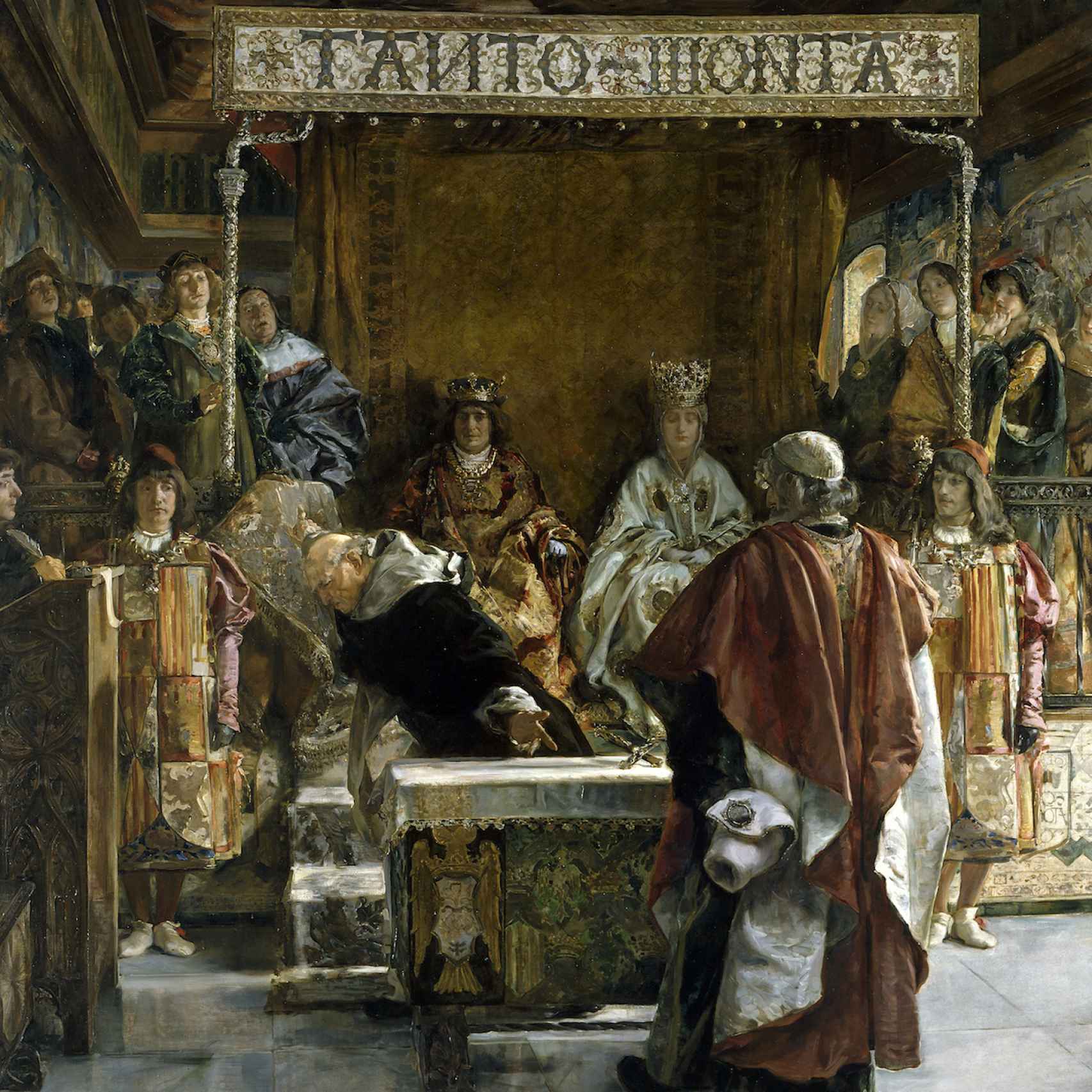 Torquemada presentando a los Reyes Católicos el edicto de expulsión de los judíos.