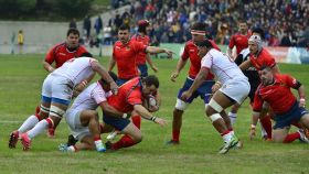 Instantánea de la primera parte del España-Tonga de rugby.