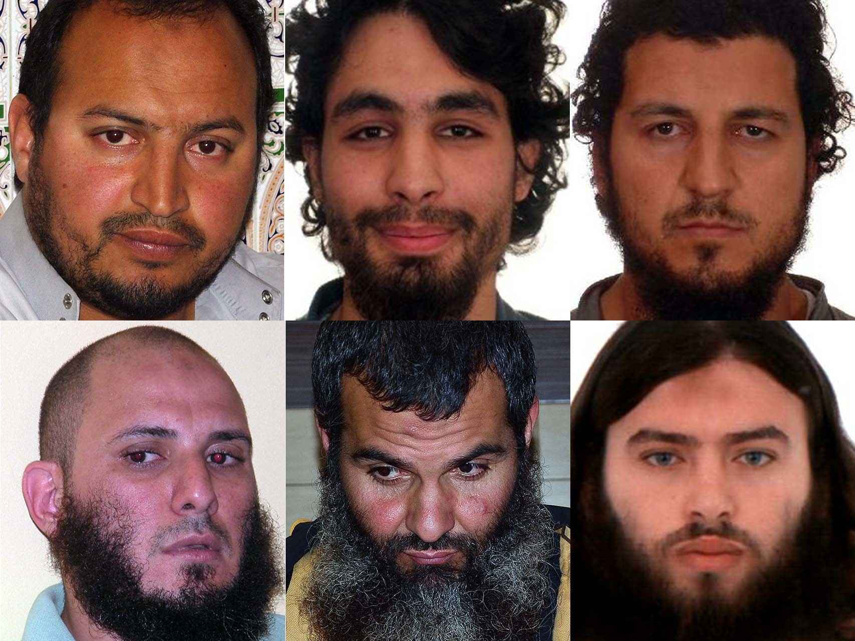 Seis de los detenidos, de izquierda a derecha: Baghdadi, Benali, Hamed, Dris, Al-lal Mohamed y Zizaou.