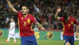Vitolo celebra su gol ante Macedonia.