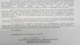 El escrito de la Policía Brasileña que acredita el interrogatorio a Víctor.