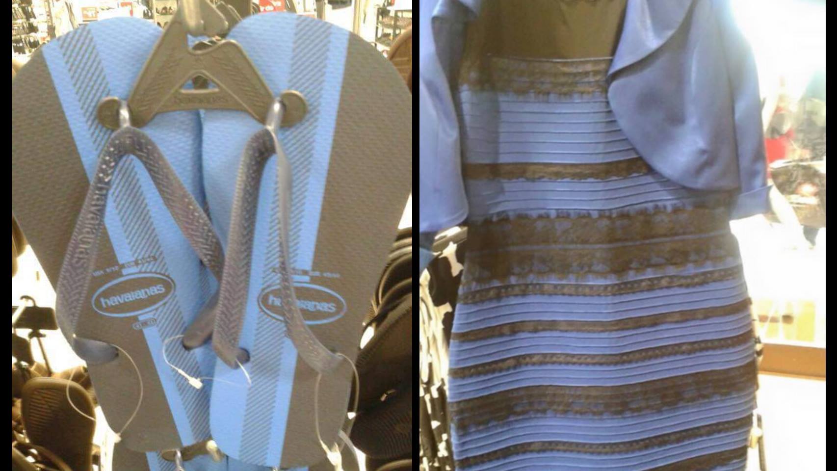 Las chanclas y el vestido que cada uno ve de un color distinto.