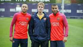 De izquierda a derecha, Neymar, Justin Bieber y Rafinha