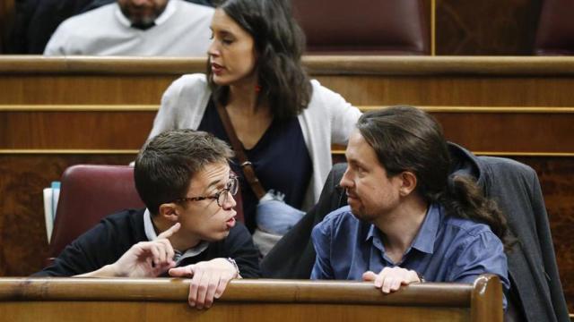 Errejón, Montero e Iglesias este martes en el Congreso.