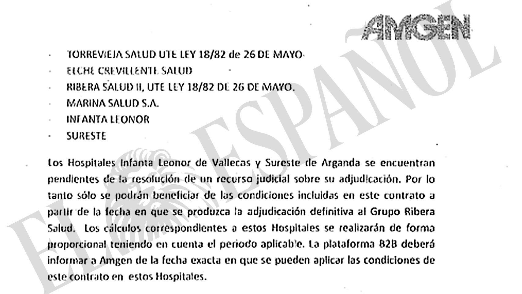 Contrato rubricado por Ribera Salud con uno de sus proveedores en 2014.