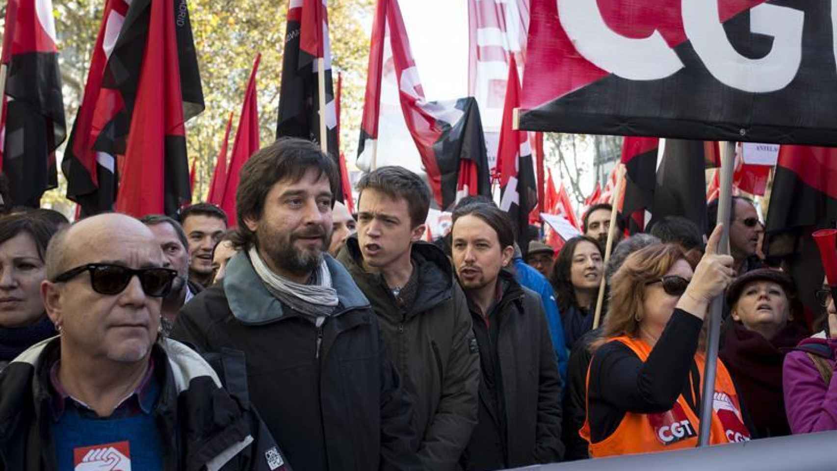 Mayoral, Errejón e Iglesias este lunes en Madrid.