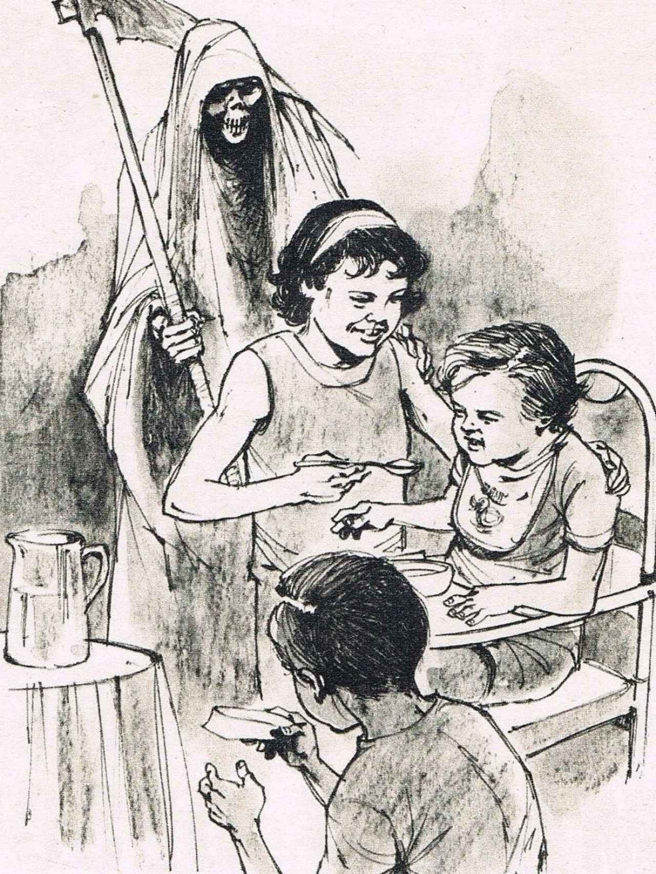 Dibujo que publicó El Caso mostrando cómo Piedad envenenaba a sus hermanitos.