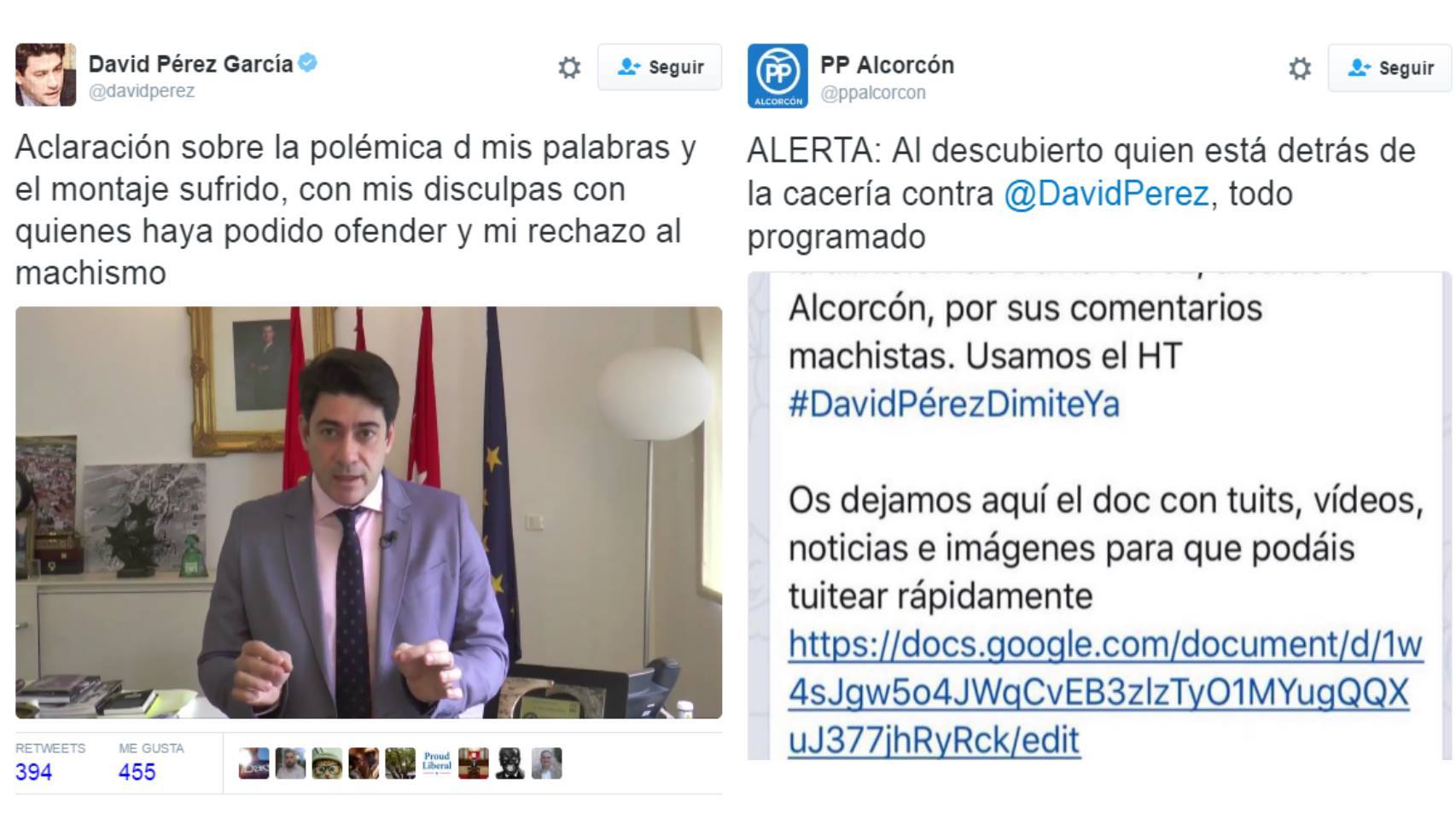 Tuits del alcalde de Alcorcón y de su corporación local.