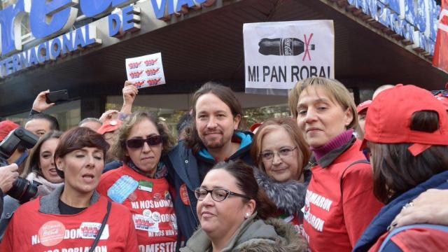 Pablo Iglesias durante la manifestación a favor de los trabajadores de Coca-Cola