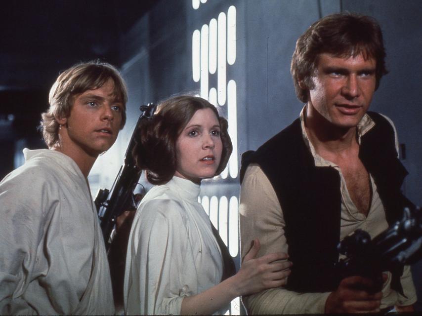 Luke, Leia y Han Solo en el Episodio IV.