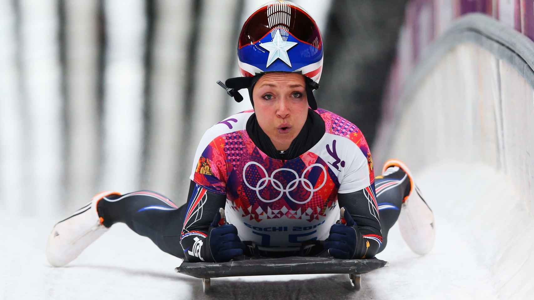 Katie Uhlaender en Sochi 2014.
