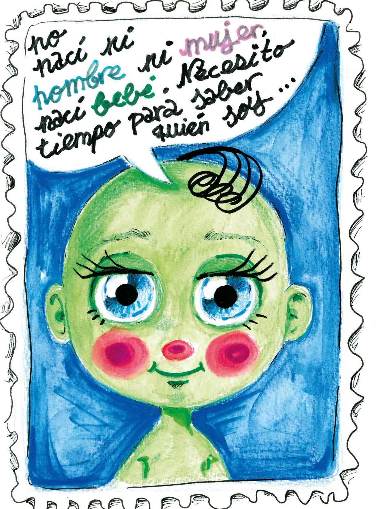 Una de las ilustraciones de El bebé verde, de Roberta Marrero.