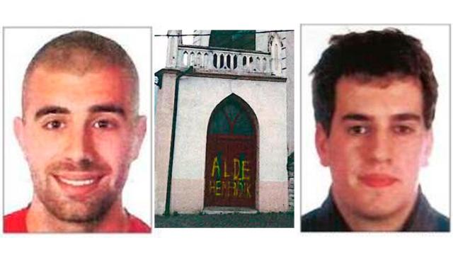 Dos de los presuntos agresores de Alsasua y una pintada en la iglesia.