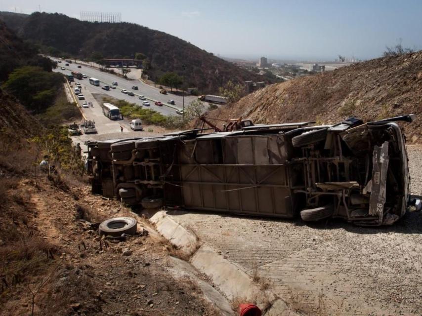 El autobús accidentado de Huracán.