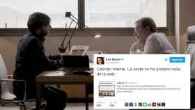Jordi Évole entrevista a Juan Luis Cebrián; A la derecha, el tuit de Ana Pastor.