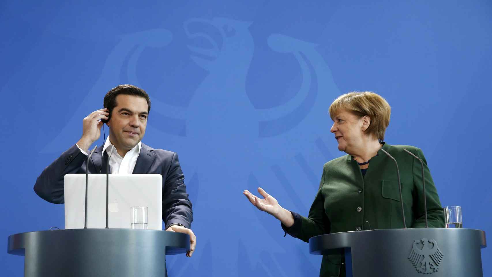 La canciller Merkel y el primer ministro Tsipras durante su rueda de prensa en Berlín