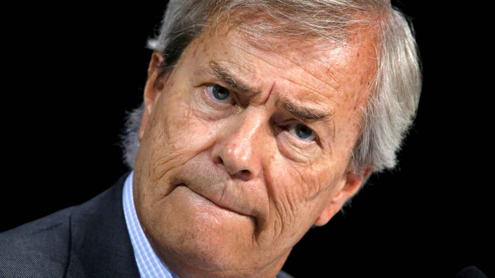 Vincent Bollore, Chairman of media group Vivendi, reacts during the company's shareholders meeting in Paris