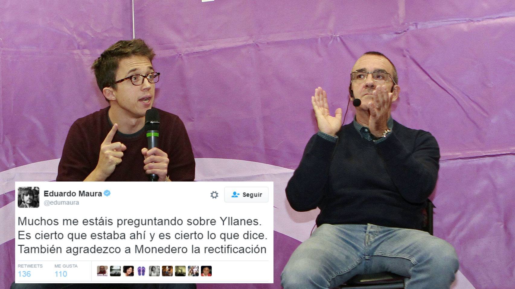 El diputado de Podemos Maura respalda la versión de Yllanes, en la foto junto a Errejón.