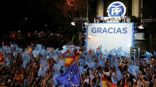 Celebración de la victoria del PP en su sede.