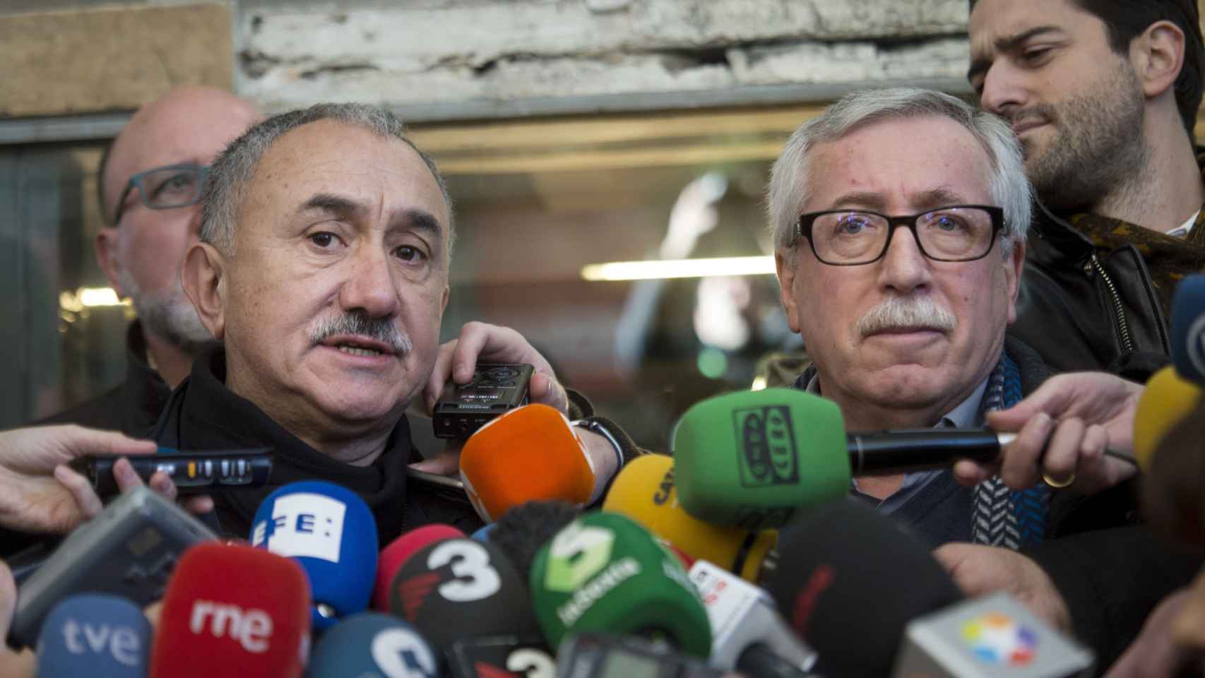 Álvarez y Toxo, durante su comparecencia ante los medios.