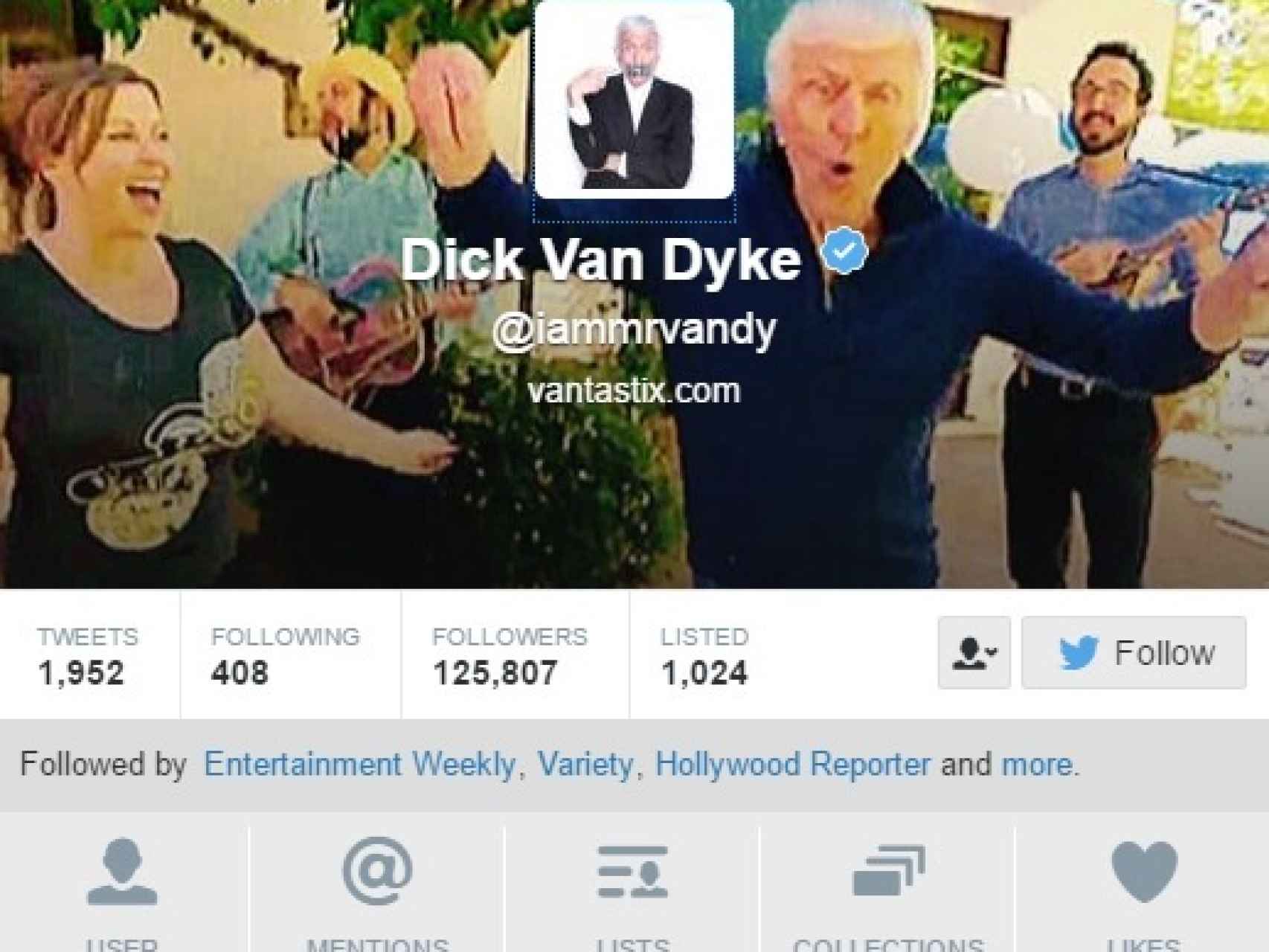 El perfil de Twitter del actor Van Dyke.