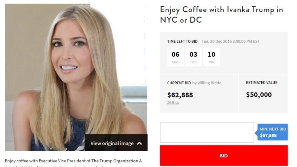 Eric hizo una subasta en la que ofrecía un café con Ivanka por al menos 50.000 dólares.