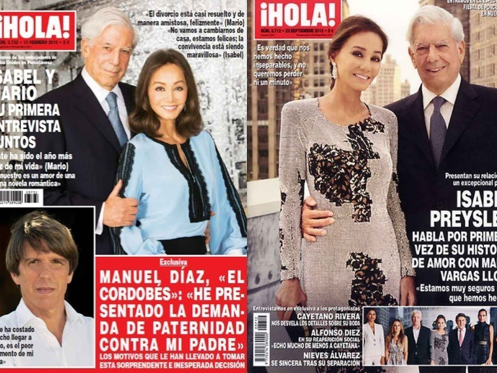 Portadas del Hola protagonizadas por Mario Vargas Llosa e Isabel Preysler.