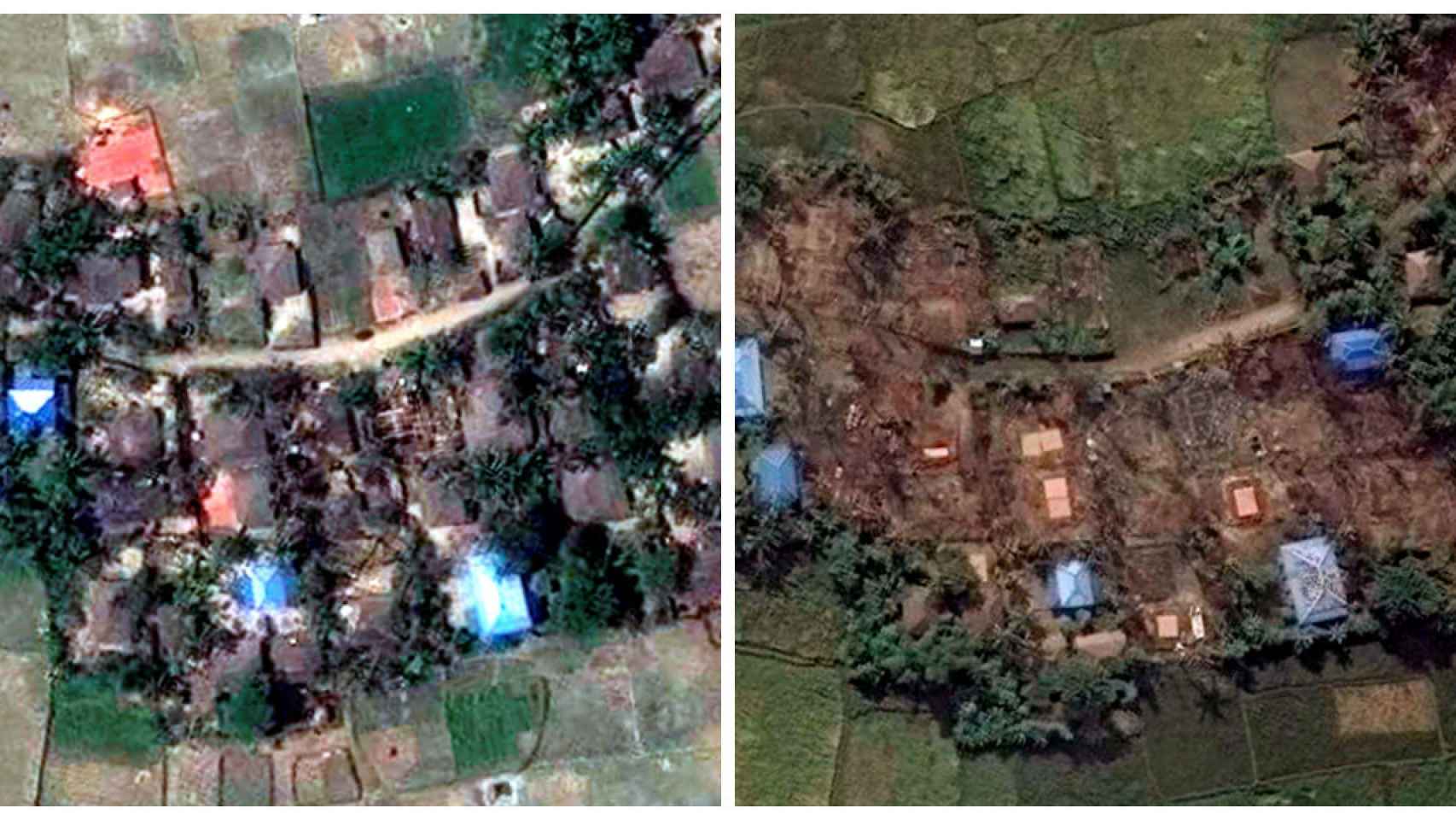 El poblado de Kyet Yoe Pyin en Myanmar antes y después.