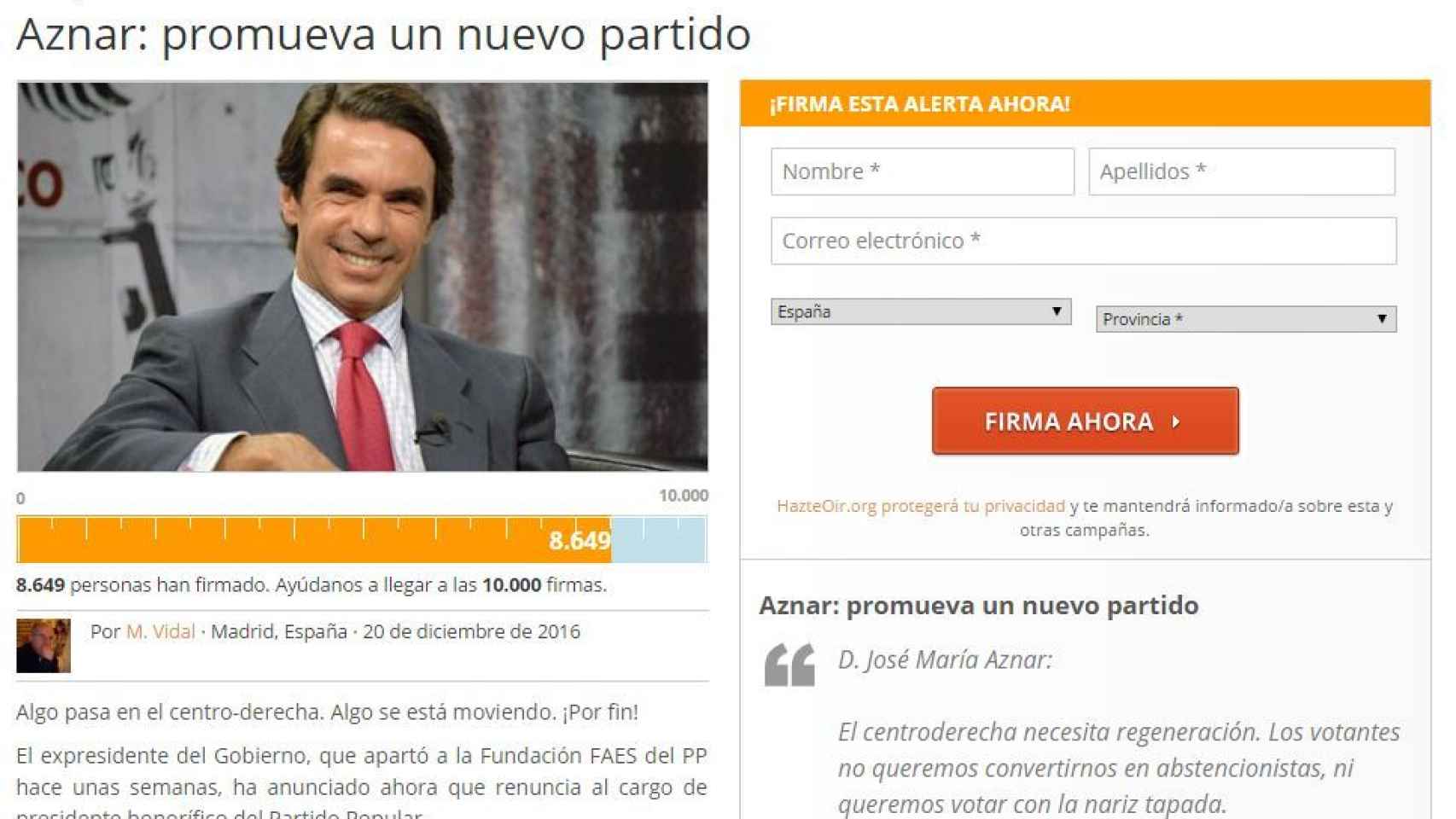 La petición para que Aznar dé un paso adelante.