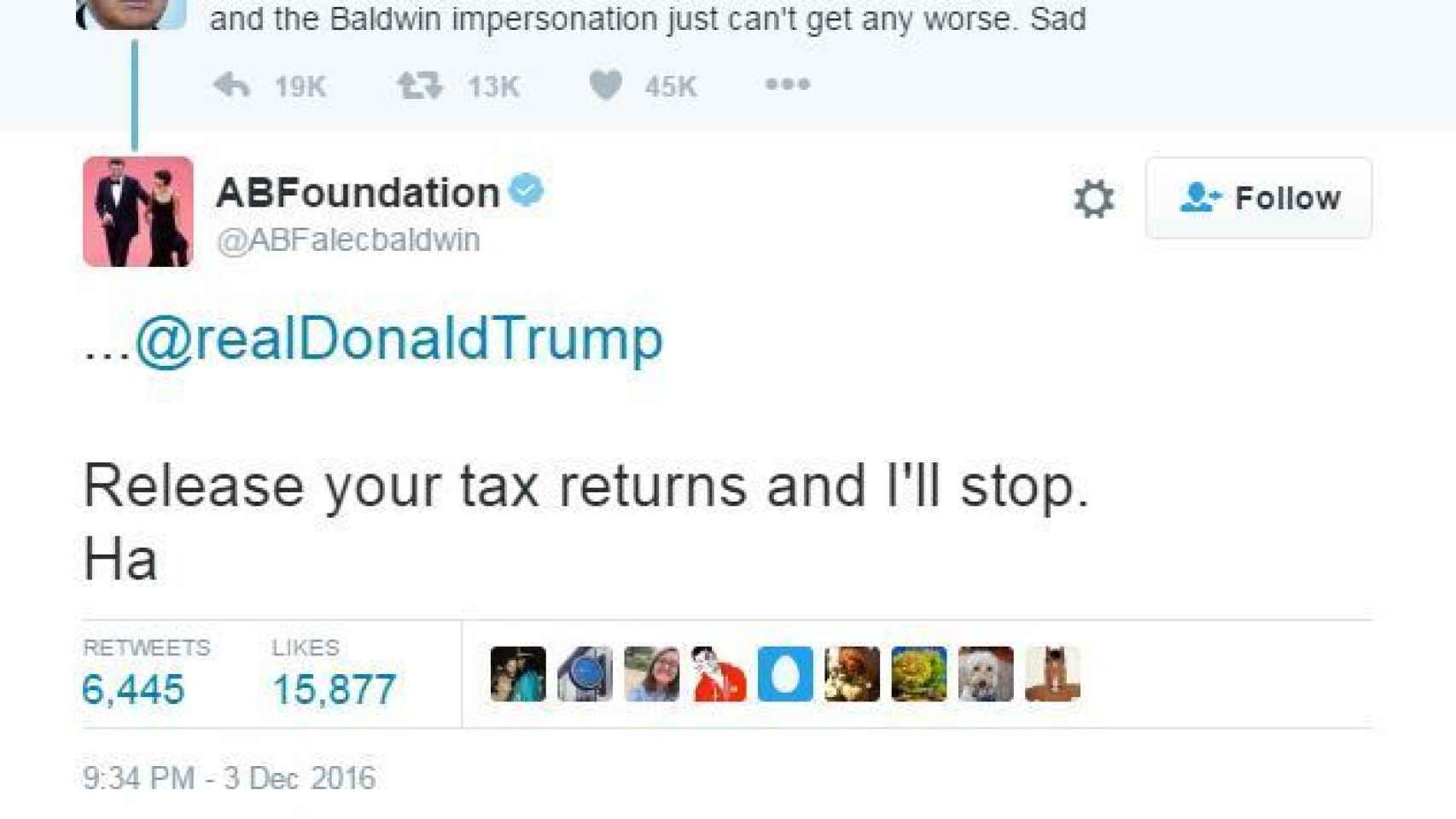 Intercambio de tuits entre Trump y Baldwin