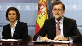 Rajoy y Cospedal durante la videoconferencia con las misiones militares españolas.
