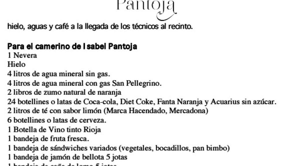 Bebida y comida para Isabel Pantoja.