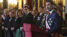El rey Felipe VI pronuncia su discurso durante la celebración de la Pascua Militar.